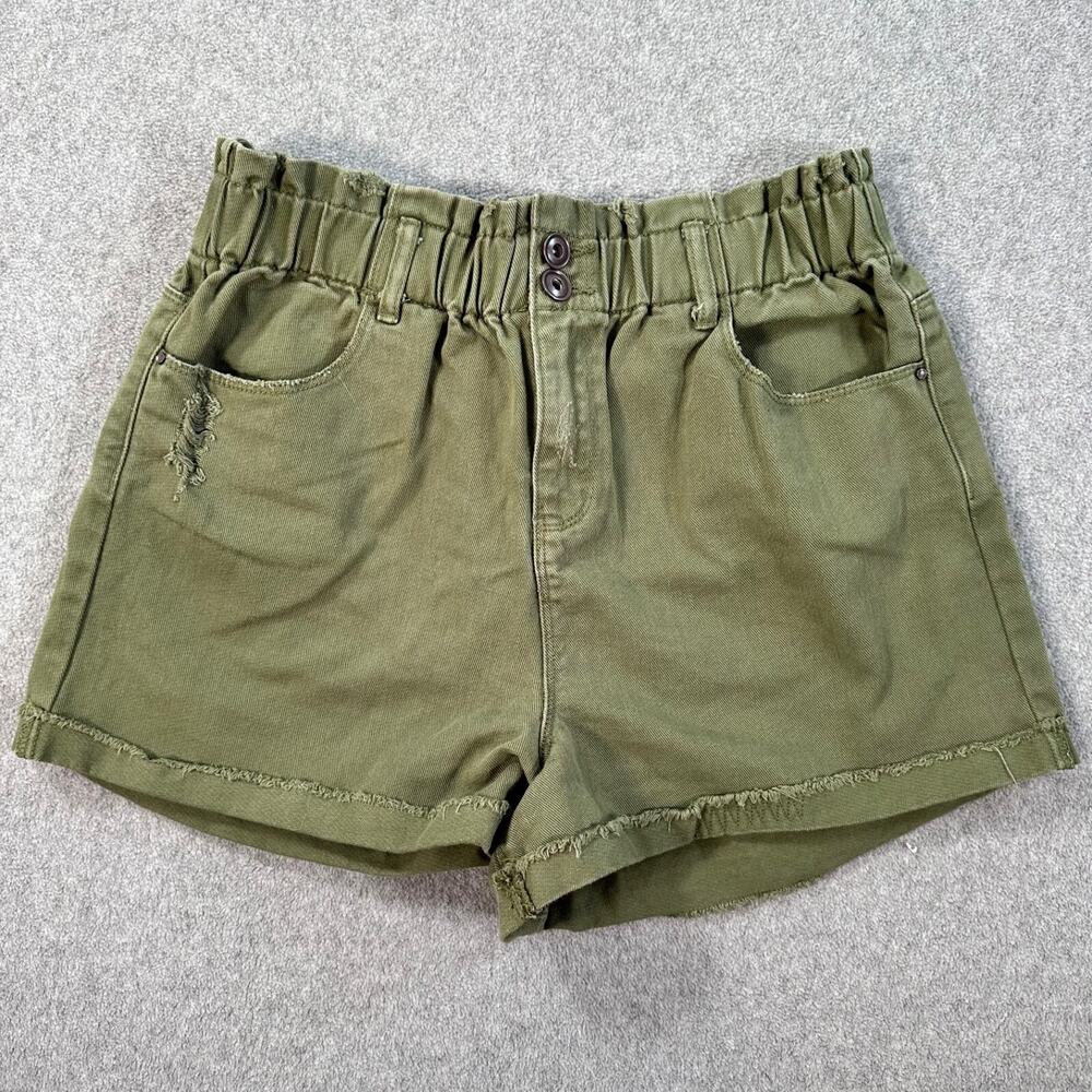 A Loves A High Waisted Distressed Shorts Size 28 Army Green Denim Elastic Waist